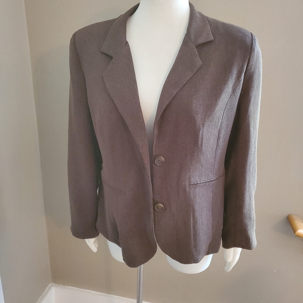 Brown herringbone plus size blazer